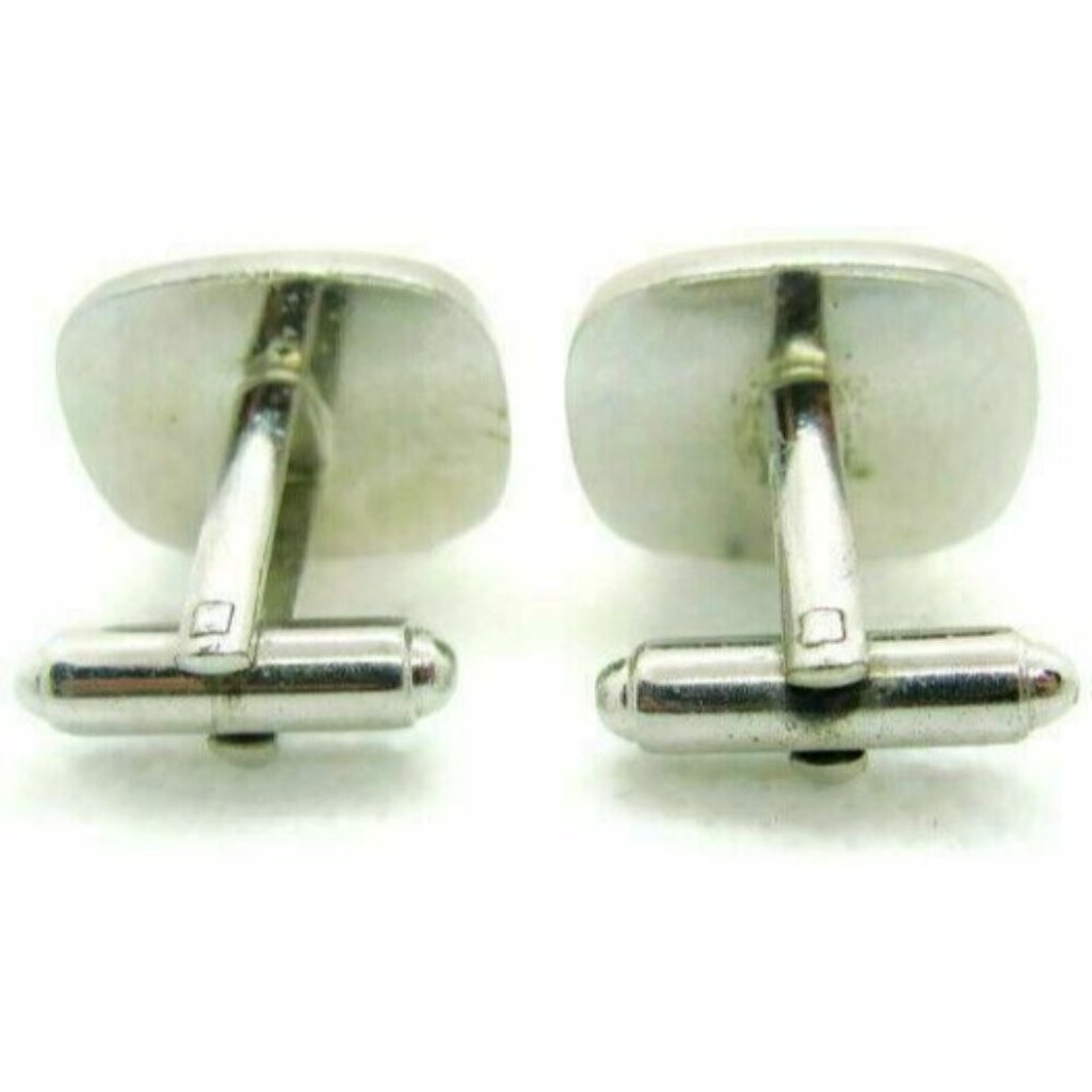 Men Vintage Cufflinks Rectangle Black Enamel Star Center Bullet Silver To - Picture 9 of 12